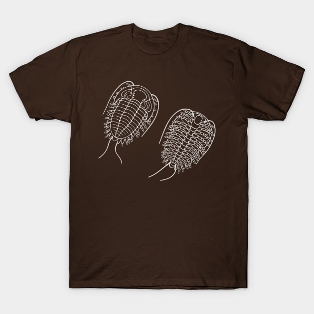 White Line Drawing of Phacopid Trilobite T-Shirt by taylorcustom